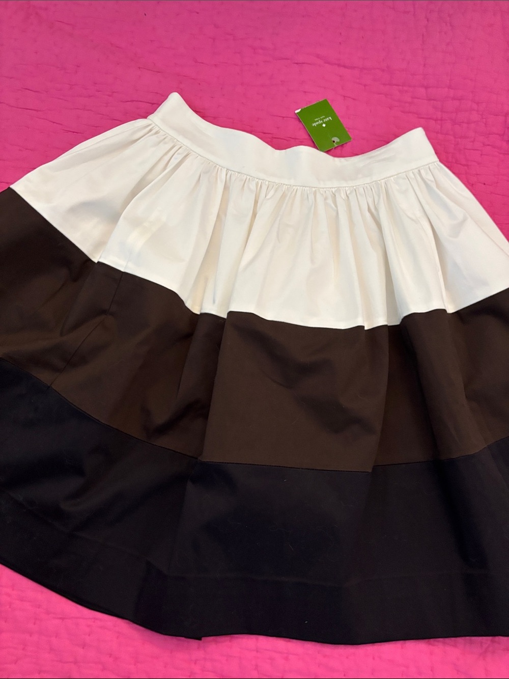 NWT Kate Spade Colorblock Tiered Mini Skirt - White, Brown, Black, US4 - Picture 4 of 7